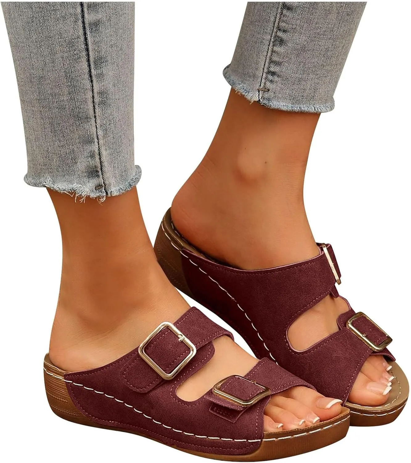 2025 Orthopedic Sandals for Women Comfortable Open Toe Soft Sole Wedge Heel Shoe with Arch Support Summer Indoor/Outdoor Beach Vacation Slippers Breathable Ladies Dress Platform Walking Footwear