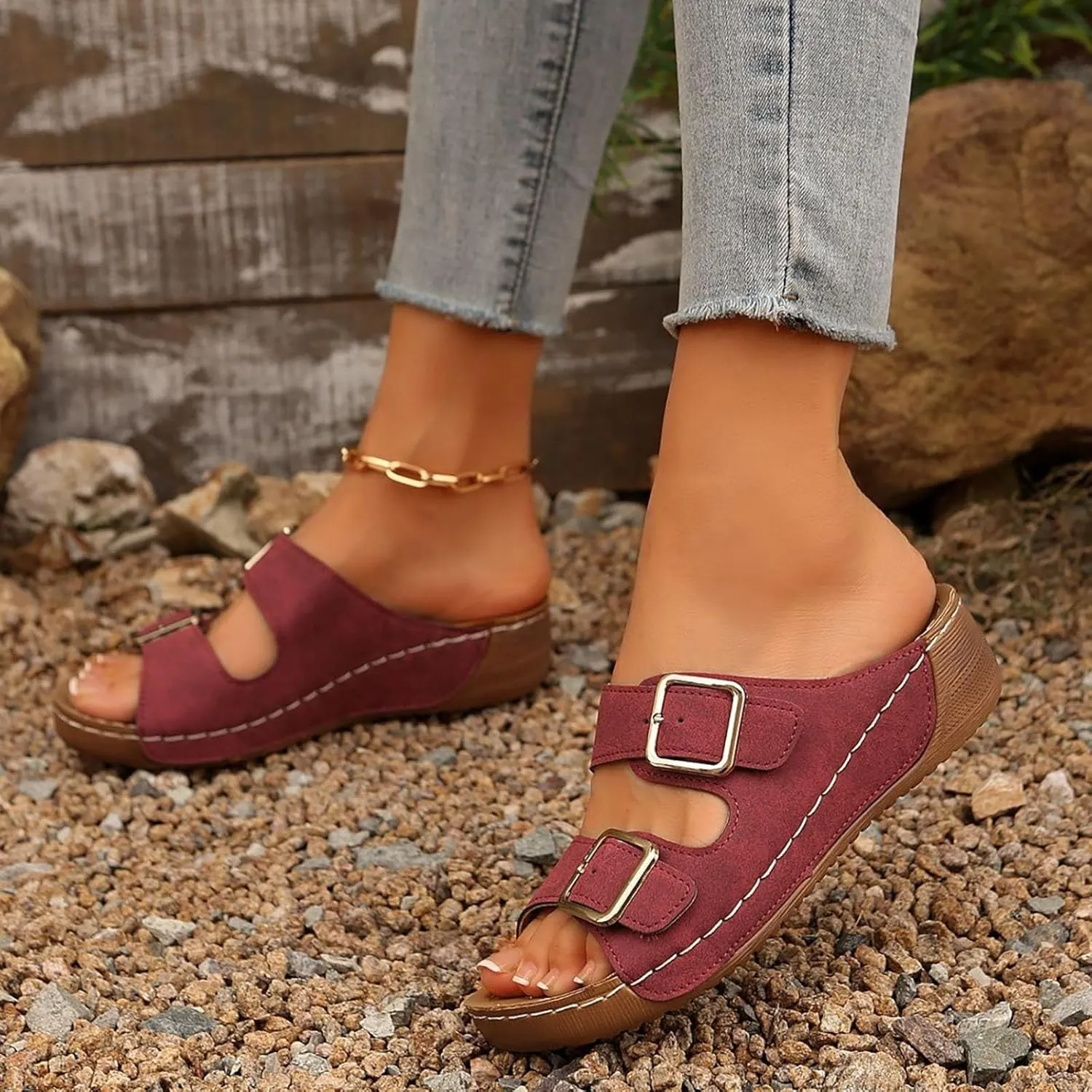 2025 Orthopedic Sandals for Women Comfortable Open Toe Soft Sole Wedge Heel Shoe with Arch Support Summer Indoor/Outdoor Beach Vacation Slippers Breathable Ladies Dress Platform Walking Footwear