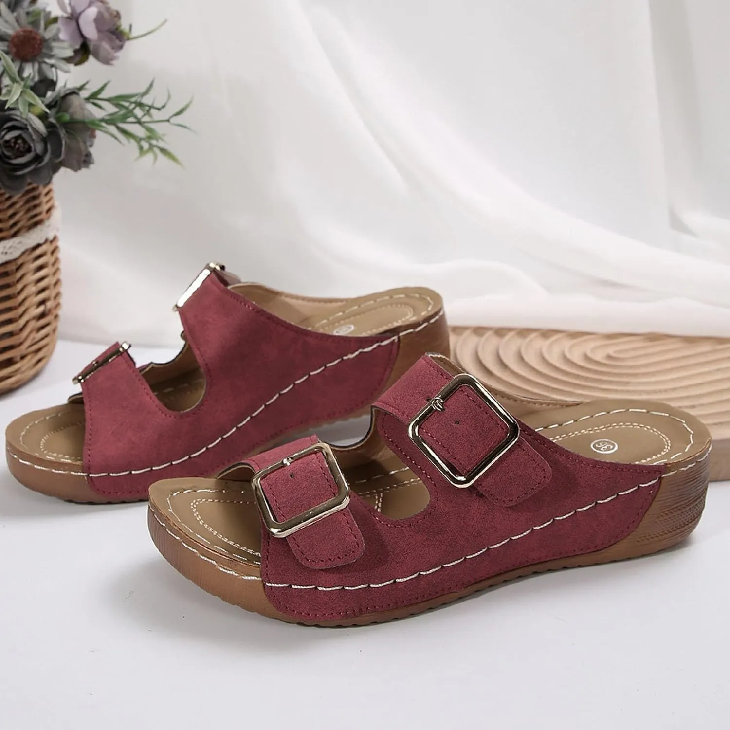 2025 Orthopedic Sandals for Women Comfortable Open Toe Soft Sole Wedge Heel Shoe with Arch Support Summer Indoor/Outdoor Beach Vacation Slippers Breathable Ladies Dress Platform Walking Footwear