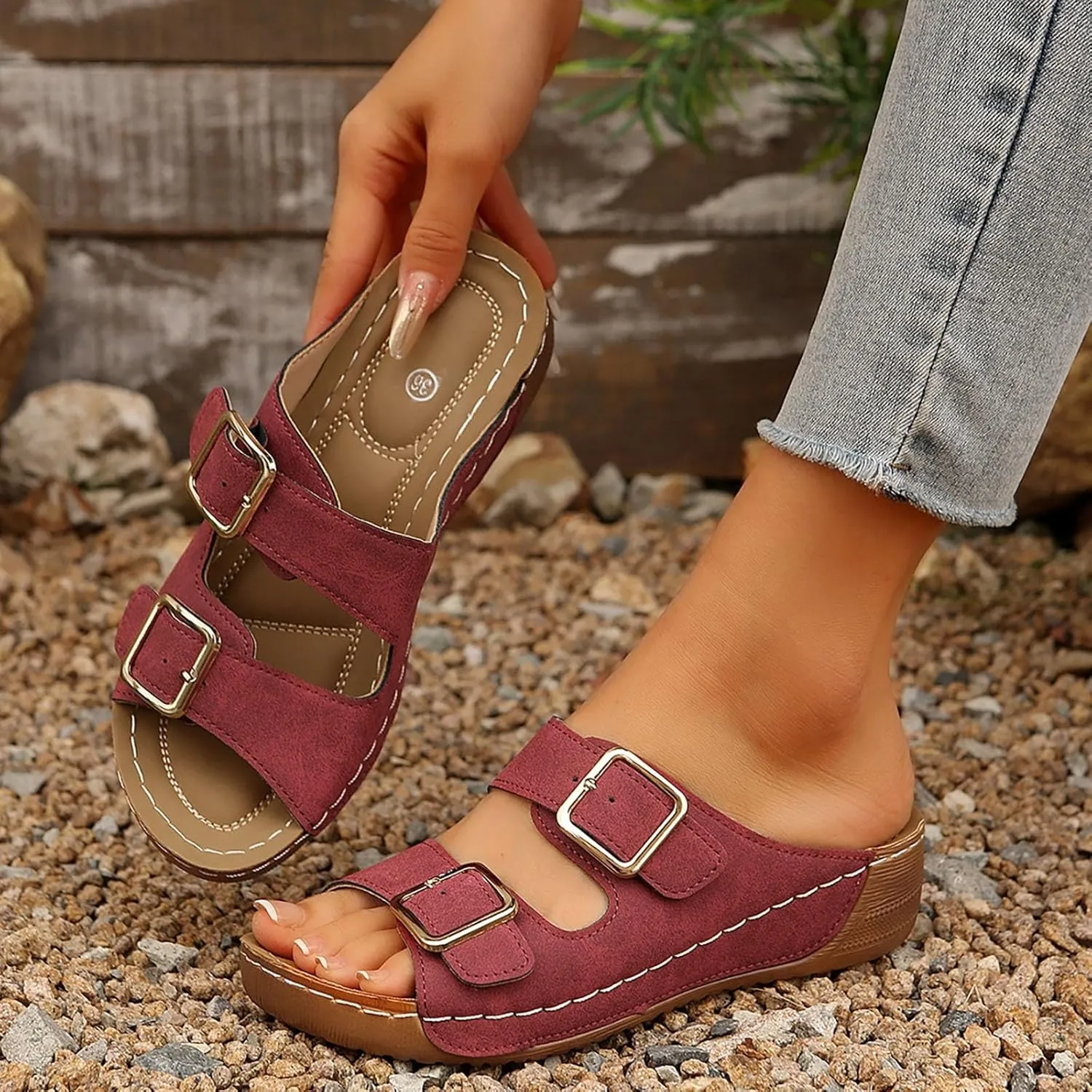 2025 Orthopedic Sandals for Women Comfortable Open Toe Soft Sole Wedge Heel Shoe with Arch Support Summer Indoor/Outdoor Beach Vacation Slippers Breathable Ladies Dress Platform Walking Footwear
