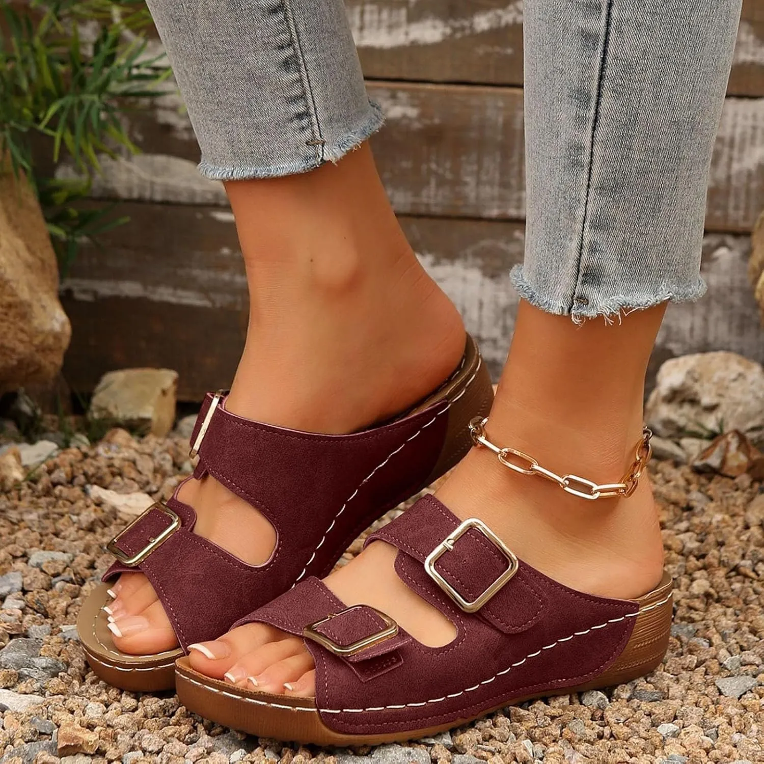 2025 Orthopedic Sandals for Women Comfortable Open Toe Soft Sole Wedge Heel Shoe with Arch Support Summer Indoor/Outdoor Beach Vacation Slippers Breathable Ladies Dress Platform Walking Footwear