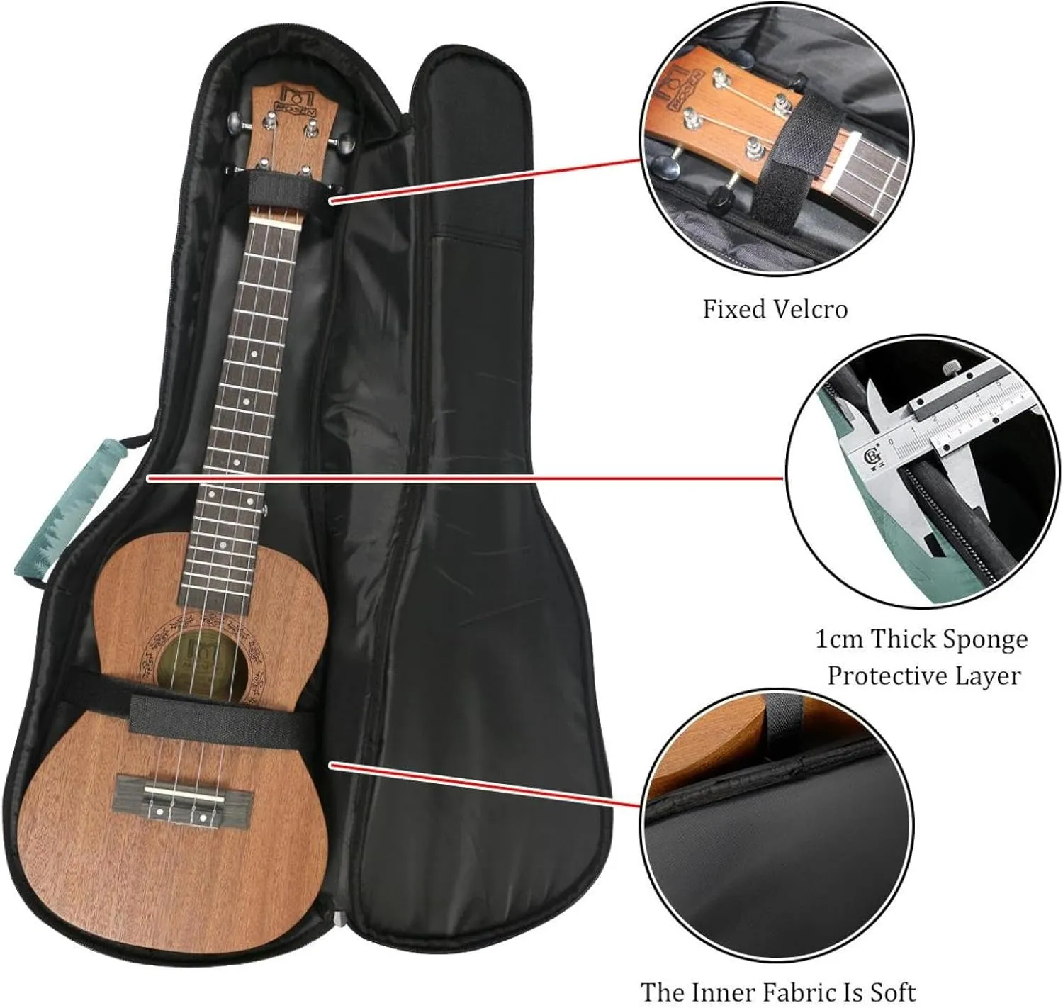23 Inch Concert Ukulele Case Silhouettes of Morning Forest with Deer Ukulele Padded Bag with Storage and Shoulder Straps