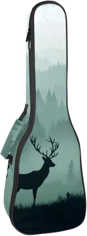 23 Inch Concert Ukulele Case Silhouettes of Morning Forest with Deer Ukulele Padded Bag with Storage and Shoulder Straps