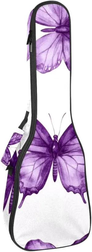 23 Inch Concert Ukulele Case Watercolor Purple Butterflies Seamless Pattern Ukulele Padded Bag with Storage and Shoulder Straps