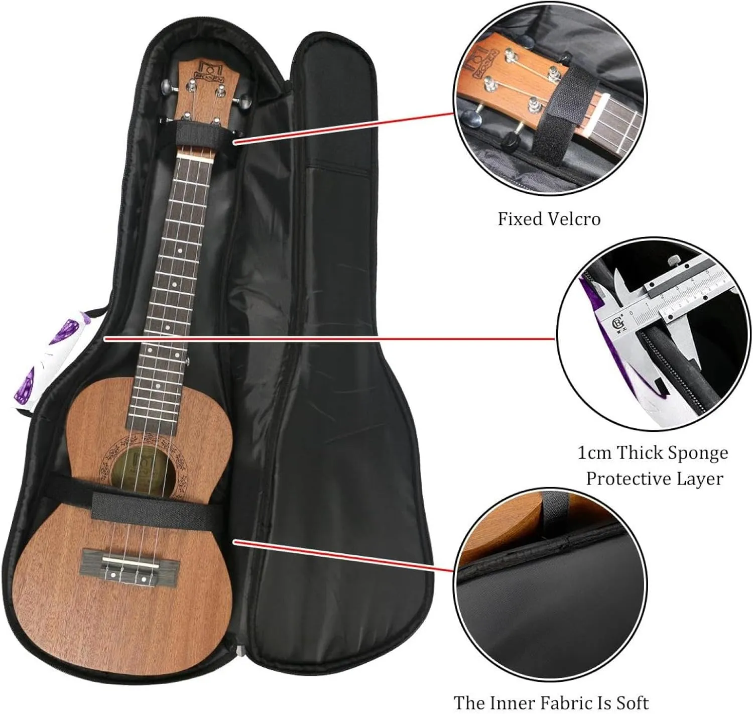 23 Inch Concert Ukulele Case Watercolor Purple Butterflies Seamless Pattern Ukulele Padded Bag with Storage and Shoulder Straps