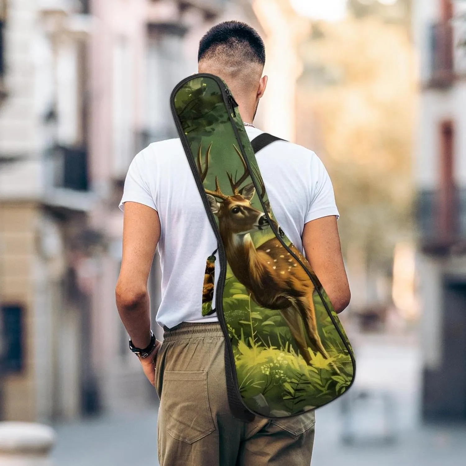 23" Ukulele Bag Wildlife Deer Forest Padding Carry Case Ukulele Cover with Storage and Thick Handle
