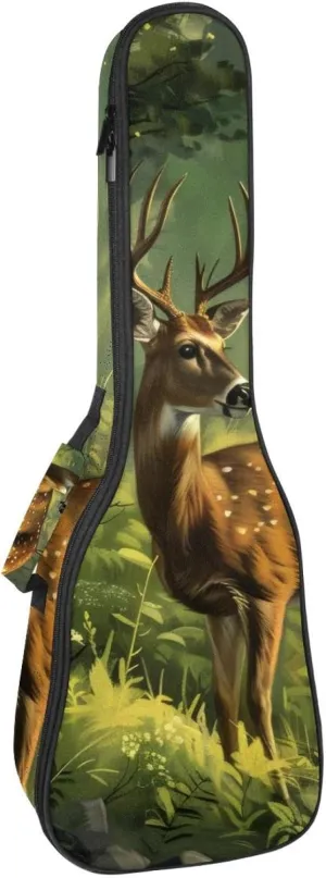 23" Ukulele Bag Wildlife Deer Forest Padding Carry Case Ukulele Cover with Storage and Thick Handle