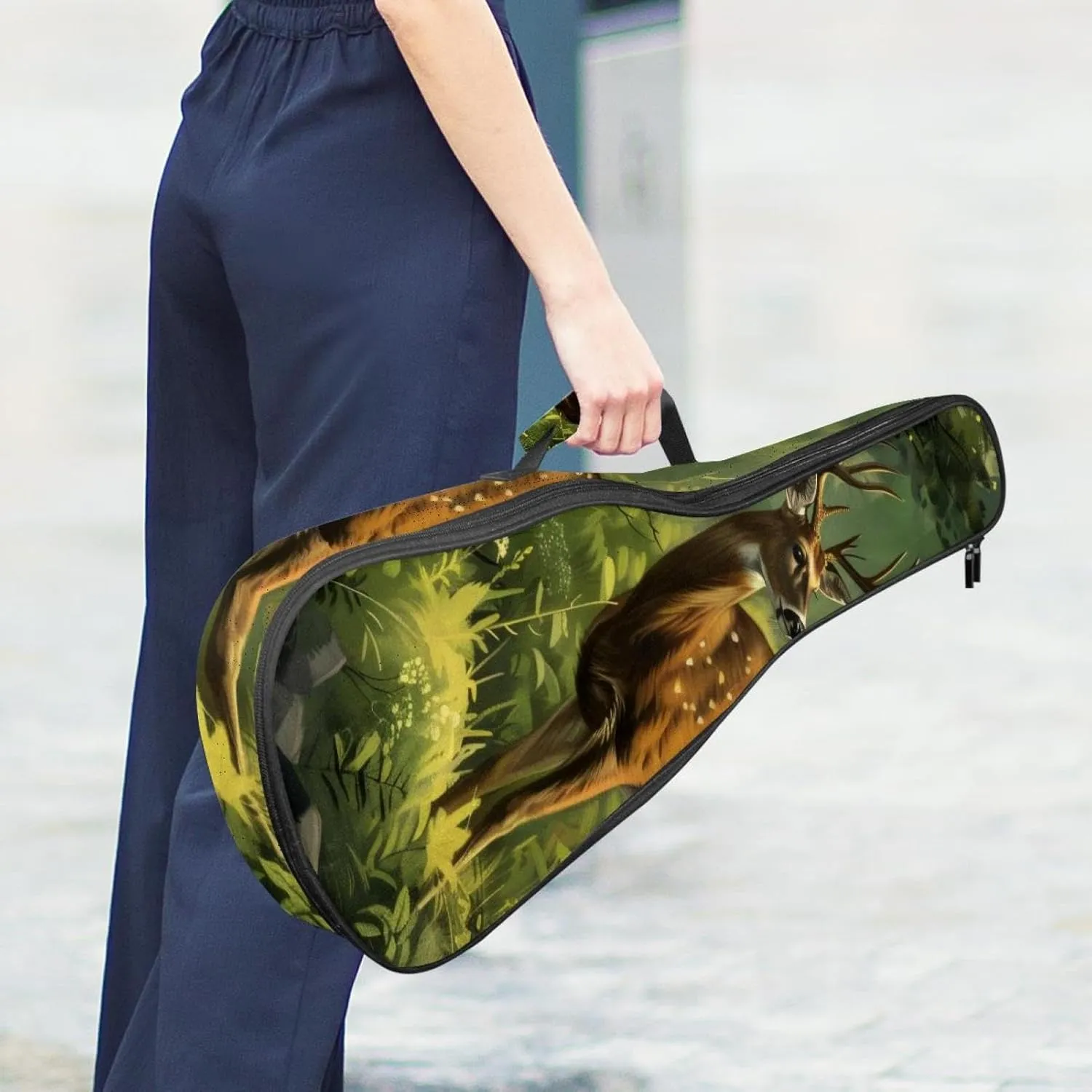 23" Ukulele Bag Wildlife Deer Forest Padding Carry Case Ukulele Cover with Storage and Thick Handle