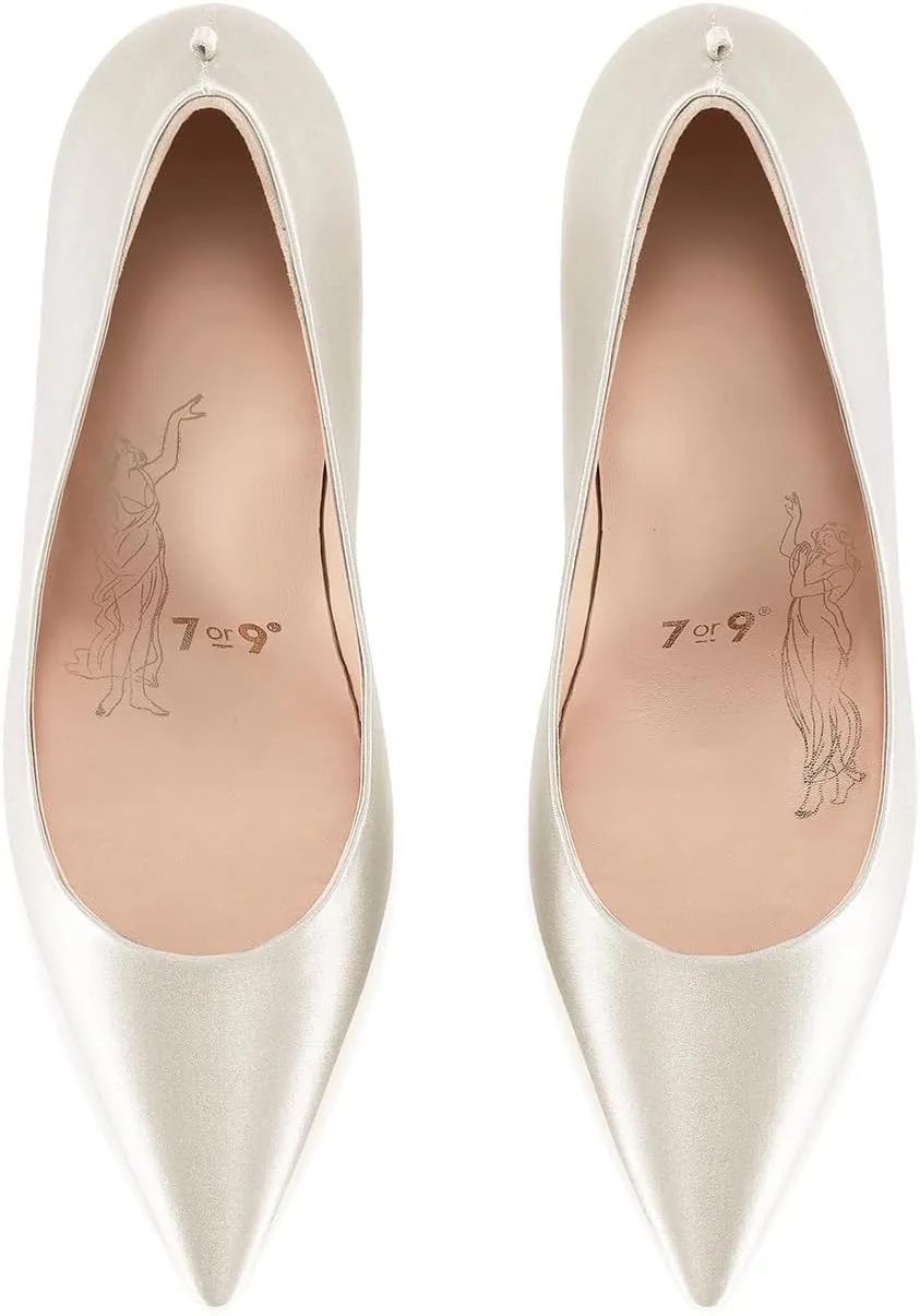 7or9 Gold Heels for Women Comfortable Air-Touch Foam Glitter White Heels Bridal Prom Heels Pointed Toe Stiletto High Heels 3.54"