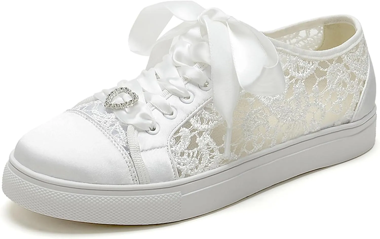 A580-03 Women's Wedding Shoes Bridal Sneakers Flats Bride Tennis Shoes Cutout Lace Sneakers