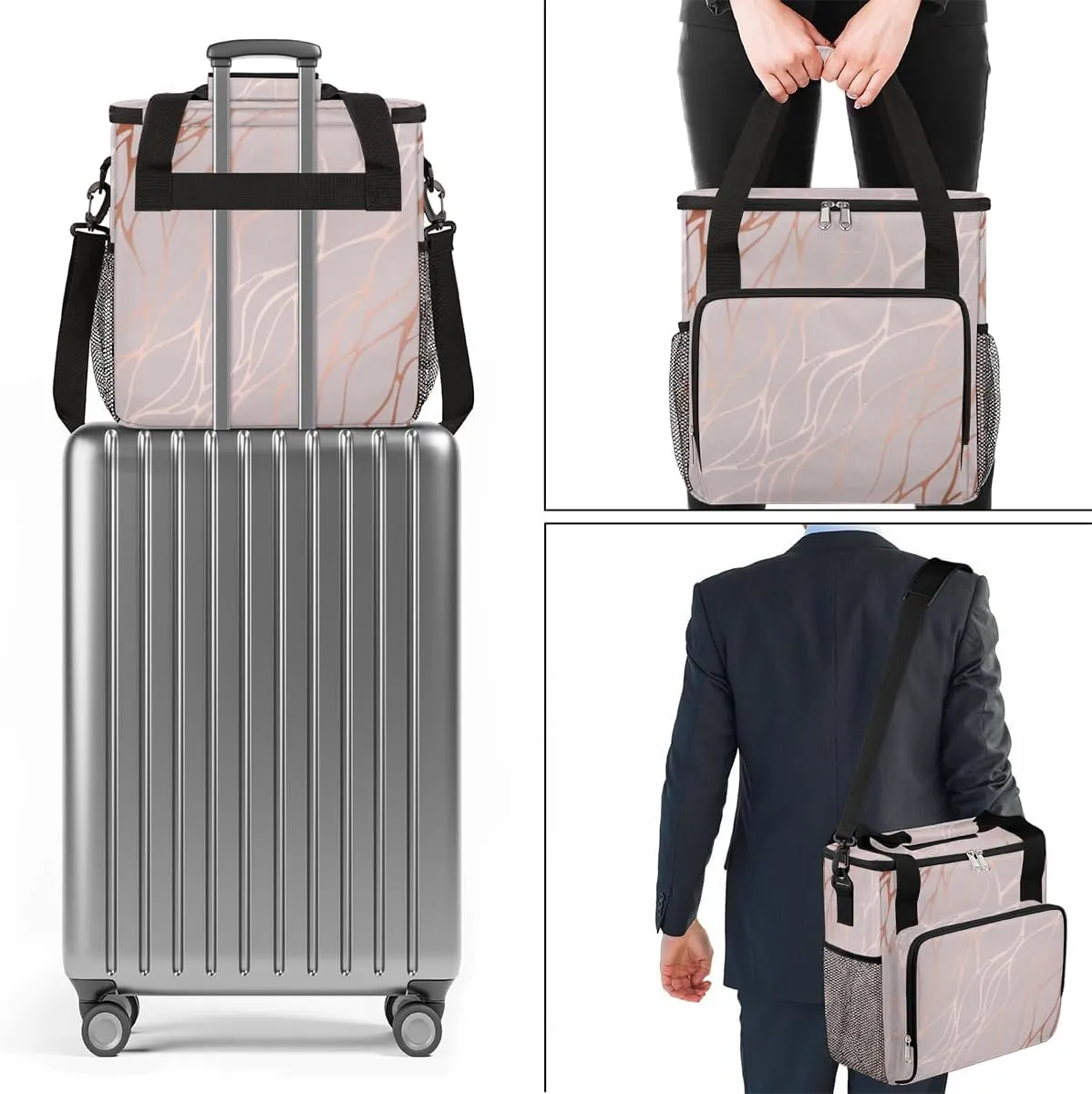Abstract Rose Gold Marble Coffee Maker Carring Bag Travel Storage Tote Bag Compatible with Keurig K-Mini or K-Mini Plus Portable Single Serve Coffee Brewer Case with Pockets for K-cup Pods