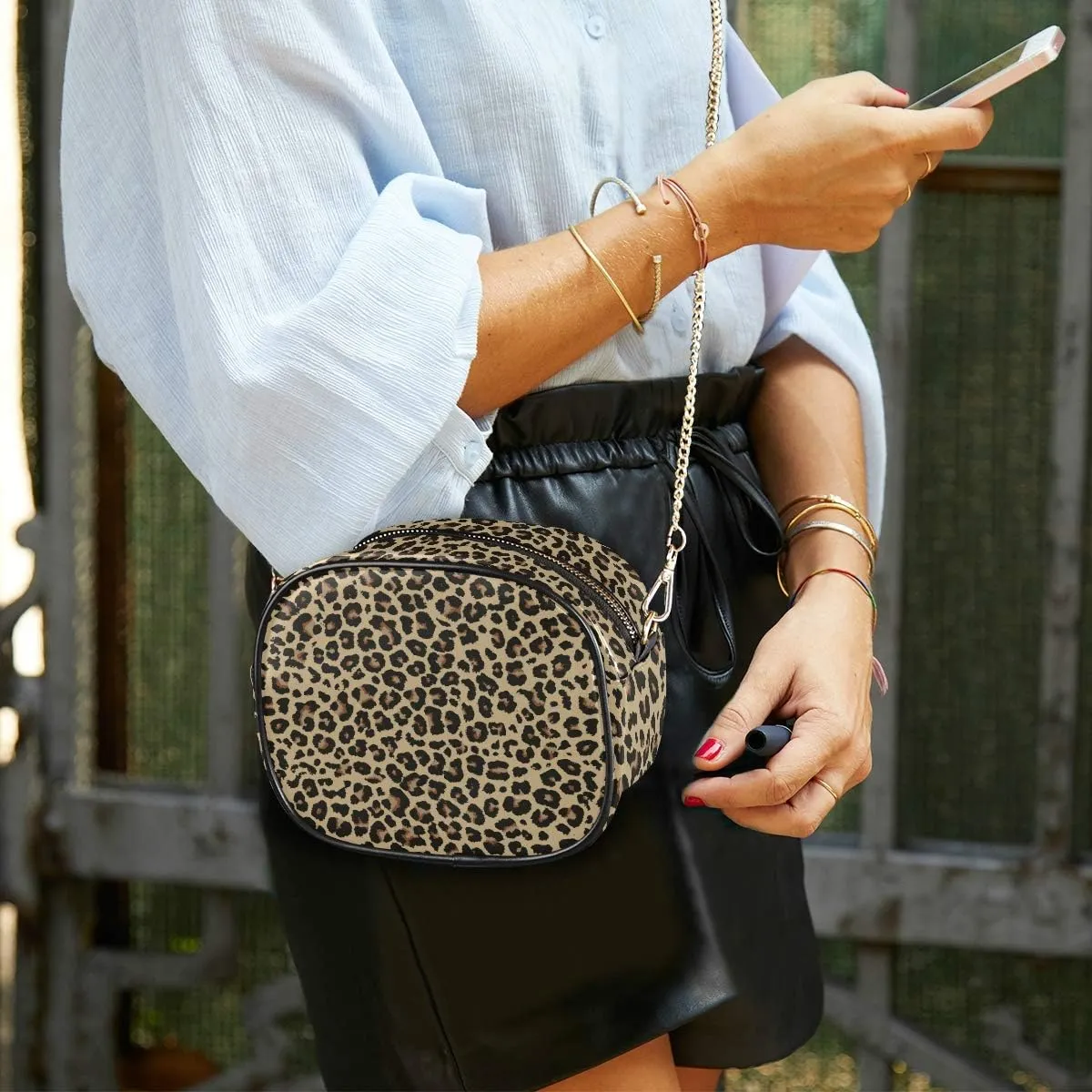 ALAZA PU Leather Small Crossbody Bag Purse Wallet Cheetah Leopard Print Animal Skin Cell Phone Bags with Adjustable Chain Strap & Multi Pocket