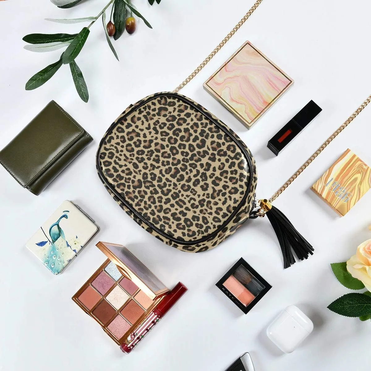 ALAZA PU Leather Small Crossbody Bag Purse Wallet Cheetah Leopard Print Animal Skin Cell Phone Bags with Adjustable Chain Strap & Multi Pocket