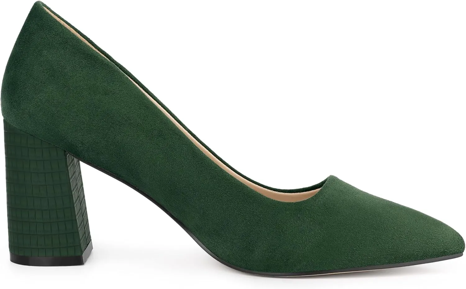 Allegra K Women's Pointy Toe Slip on Plaid Printing Closed Toe Dress Shoes Chunky Heel Pumps