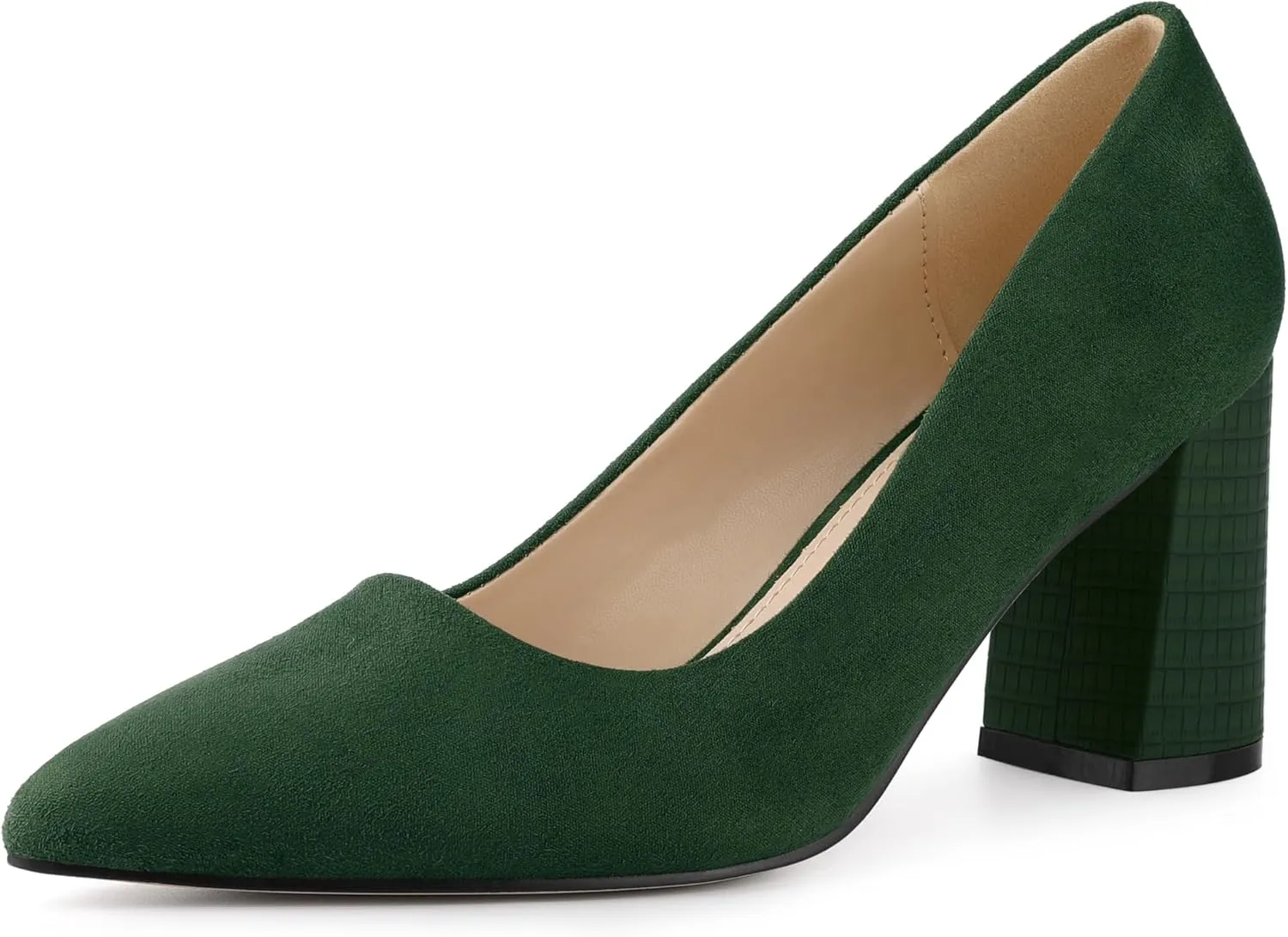 Allegra K Women's Pointy Toe Slip on Plaid Printing Closed Toe Dress Shoes Chunky Heel Pumps