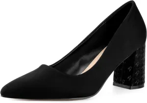 Allegra K Women's Pointy Toe Slip on Plaid Printing Closed Toe Dress Shoes Chunky Heel Pumps