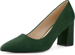 Allegra K Women's Pointy Toe Slip on Plaid Printing Closed Toe Dress Shoes Chunky Heel Pumps