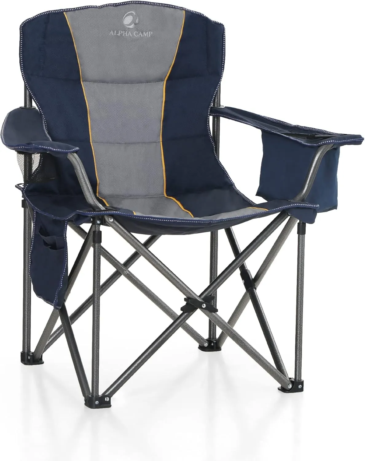 ALPHA CAMP Folding Camping Chair Oversized Heavy Duty Padded Outdoor Chair with Cup Holder Storage and Cooler Bag, 450 LBS Weight Capacity, Thicken 600D Oxford, Blue