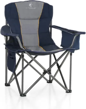 ALPHA CAMP Folding Camping Chair Oversized Heavy Duty Padded Outdoor Chair with Cup Holder Storage and Cooler Bag, 450 LBS Weight Capacity, Thicken 600D Oxford, Blue
