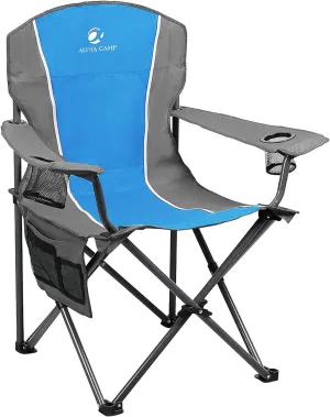 ALPHA CAMP Oversized Outdoors Folding Camping Chair Heavy Duty Padded Arm Chair with Cup Holder and Storage Bag, 350 LBS Weight Capacity