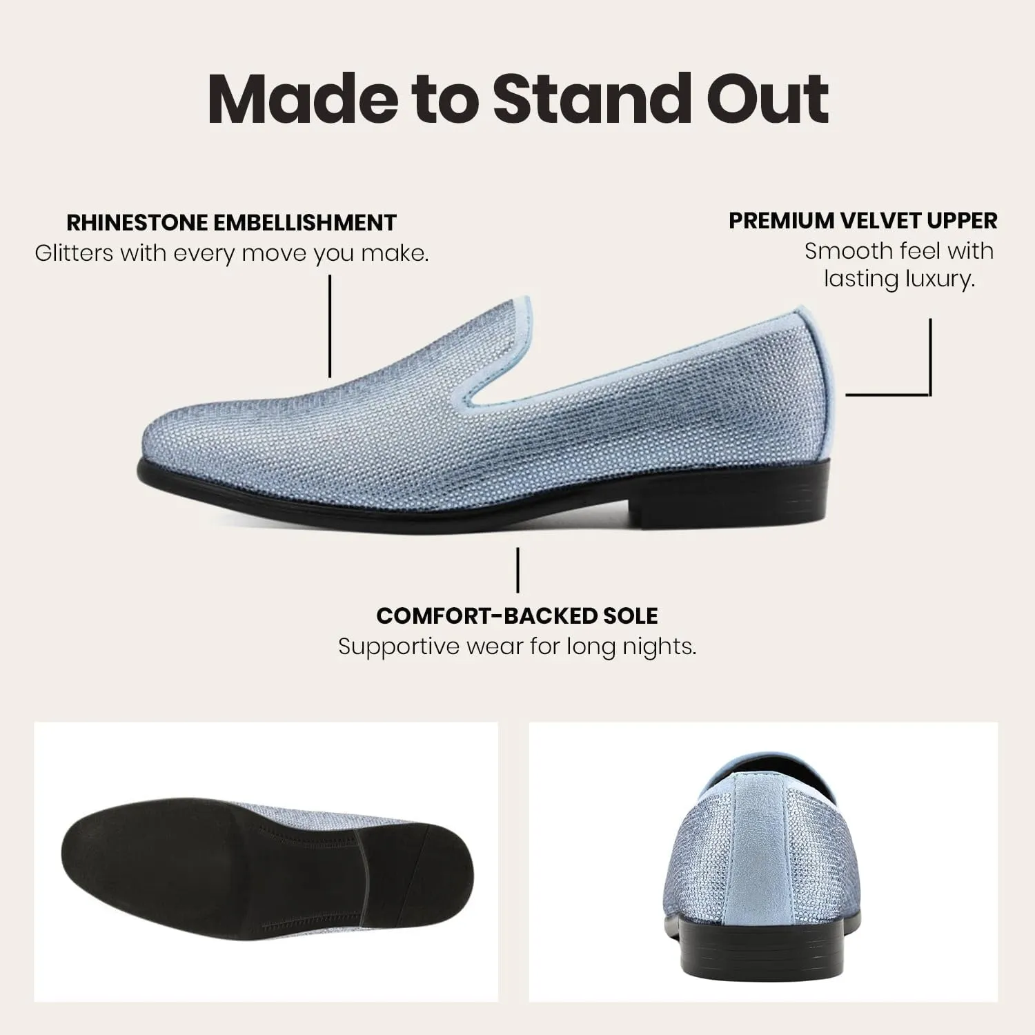 Amali Devy, Men's Dress Loafers, Slip-On Tuxedo Shoes for Men, Velvet Embellished Loafer Slippers