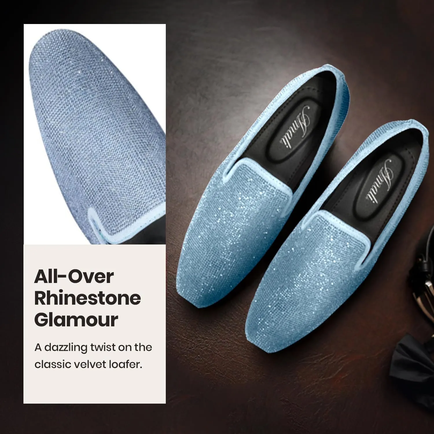 Amali Devy, Men's Dress Loafers, Slip-On Tuxedo Shoes for Men, Velvet Embellished Loafer Slippers