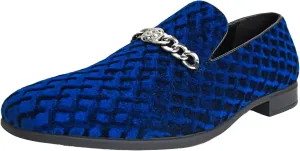 Amali Velvet Slip-On Dress Loafers for Men with Lion Head Piece, Men's Formal Smoking Tuxedo Slippers, Loafer Shoes with Metal Chain Detail