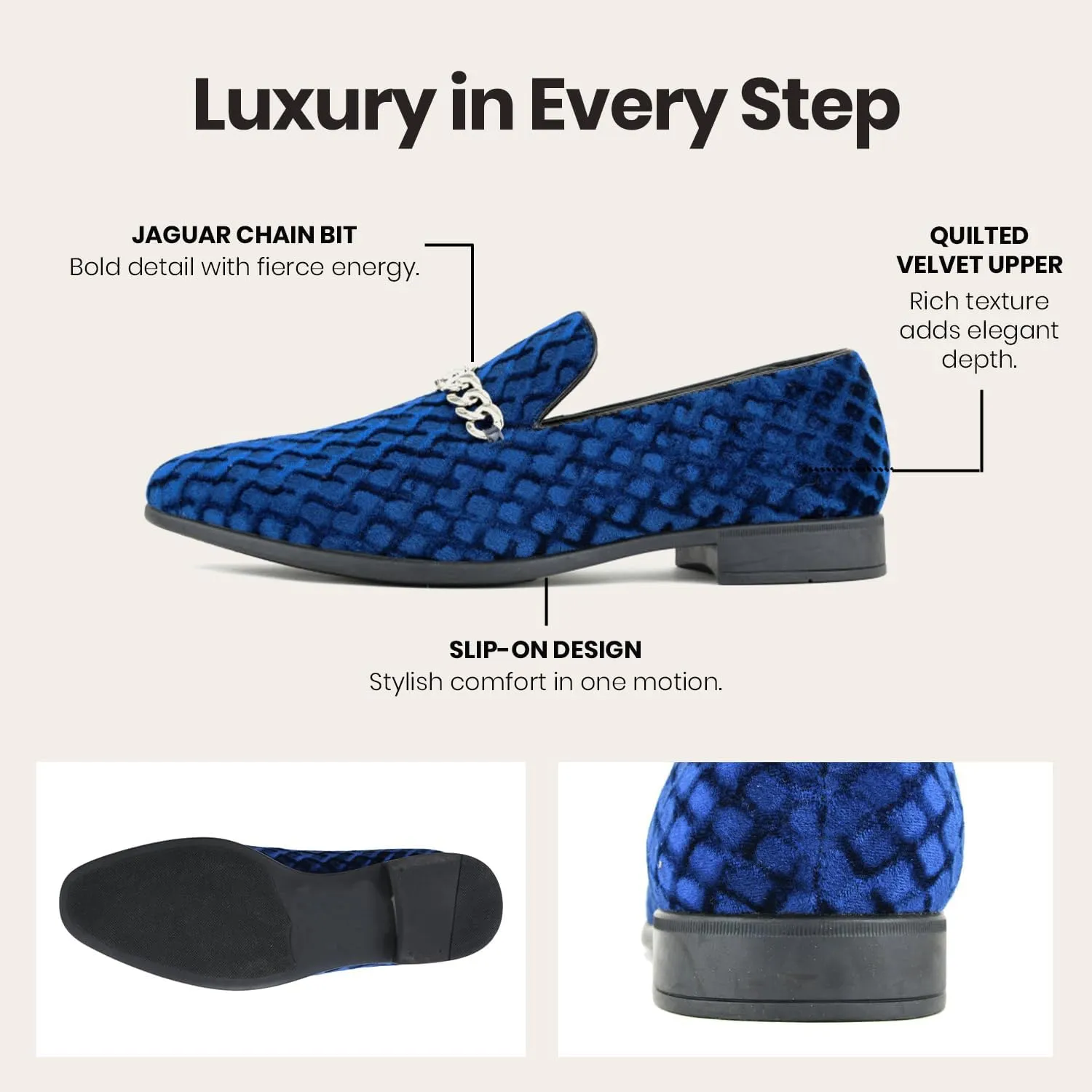 Amali Velvet Slip-On Dress Loafers for Men with Lion Head Piece, Men's Formal Smoking Tuxedo Slippers, Loafer Shoes with Metal Chain Detail