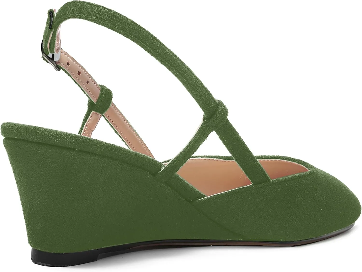 AMBELIGHT Womens Fashion Buckle Square Toe Solid Party Suede Adjustable Strap Wedge Low Heel Pumps Shoes 2 Inch