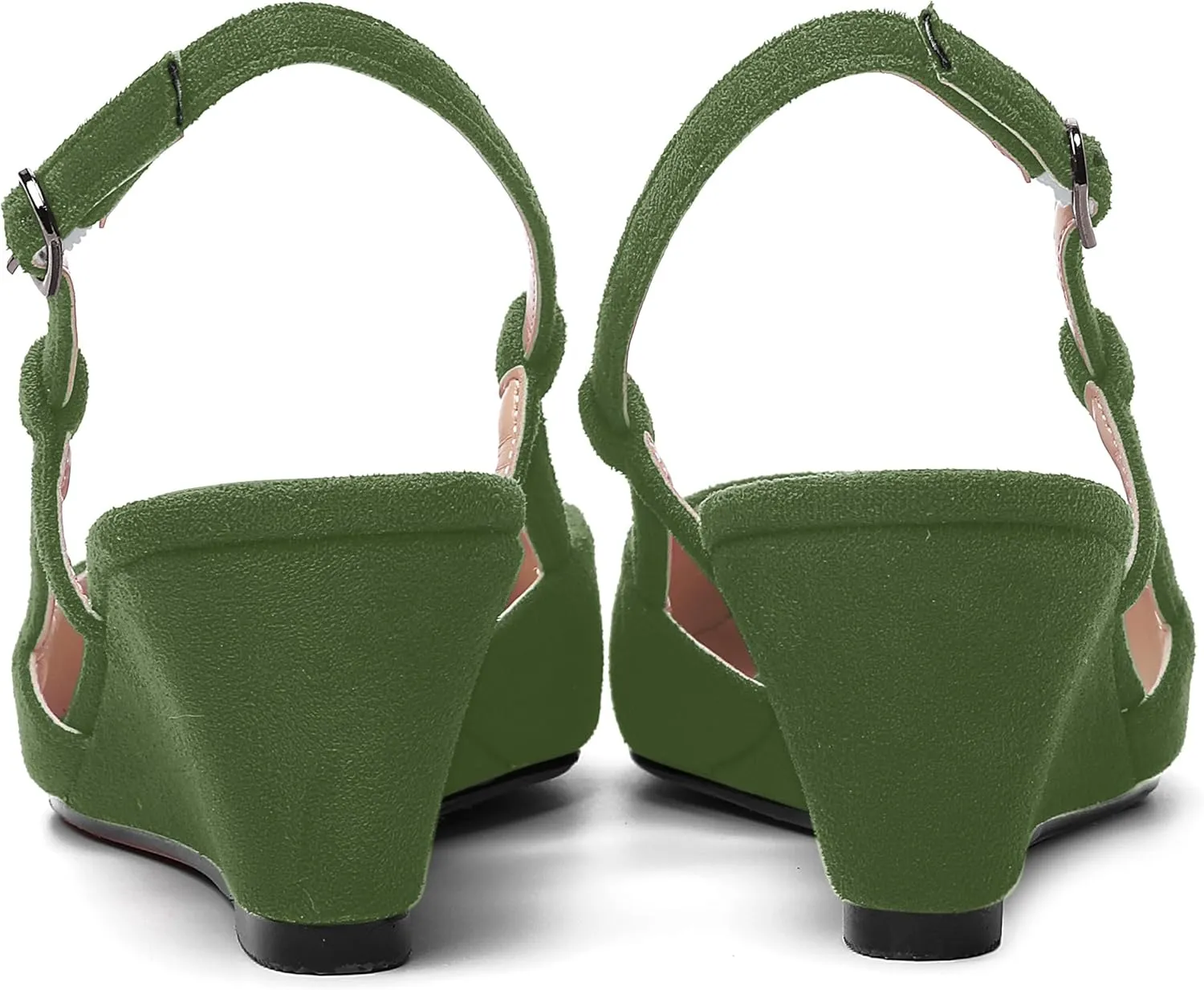 AMBELIGHT Womens Fashion Buckle Square Toe Solid Party Suede Adjustable Strap Wedge Low Heel Pumps Shoes 2 Inch