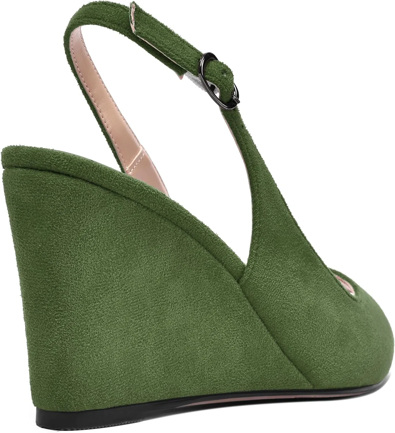 AMBELIGHT Womens Sexy Evening Buckle Suede Solid Slingback Peep Toe Wedge High Heel Pumps Shoes 3.3 Inch