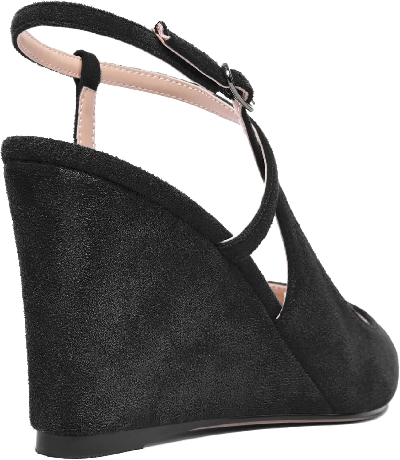 AMBELIGHT Womens Solid Pointed Toe Buckle Bridal Ankle Strap Sexy Suede Wedge High Heel Pumps Shoes 3.3 Inch