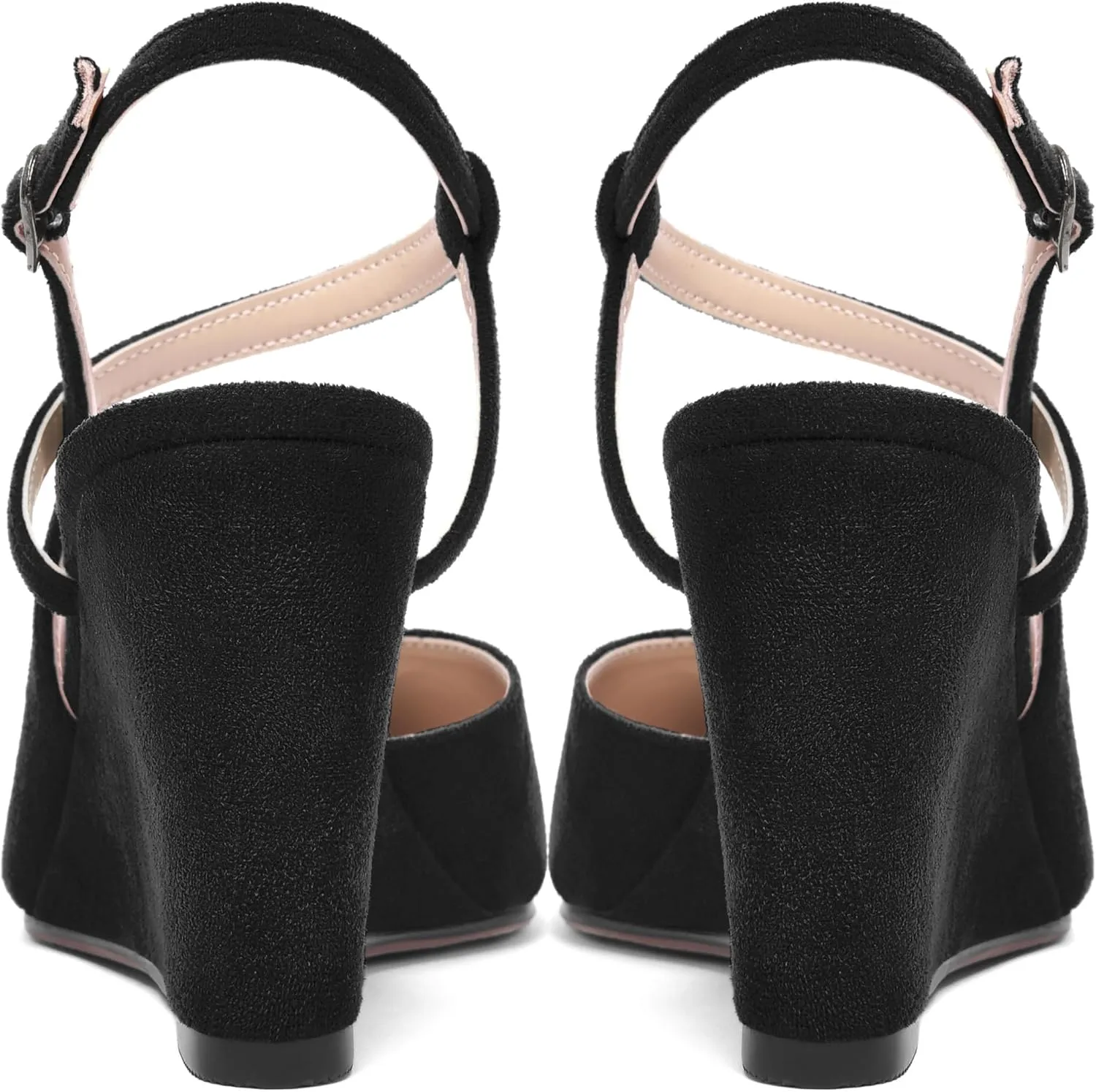 AMBELIGHT Womens Solid Pointed Toe Buckle Bridal Ankle Strap Sexy Suede Wedge High Heel Pumps Shoes 3.3 Inch