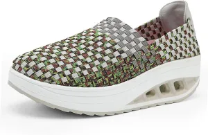 AngryMonkey Women Mesh Woven Breathable Slip On Orthopedic Walking Shoes,Arch Support Air Cushion Platform Sneakers Nursing Shoes Rocker Shoes