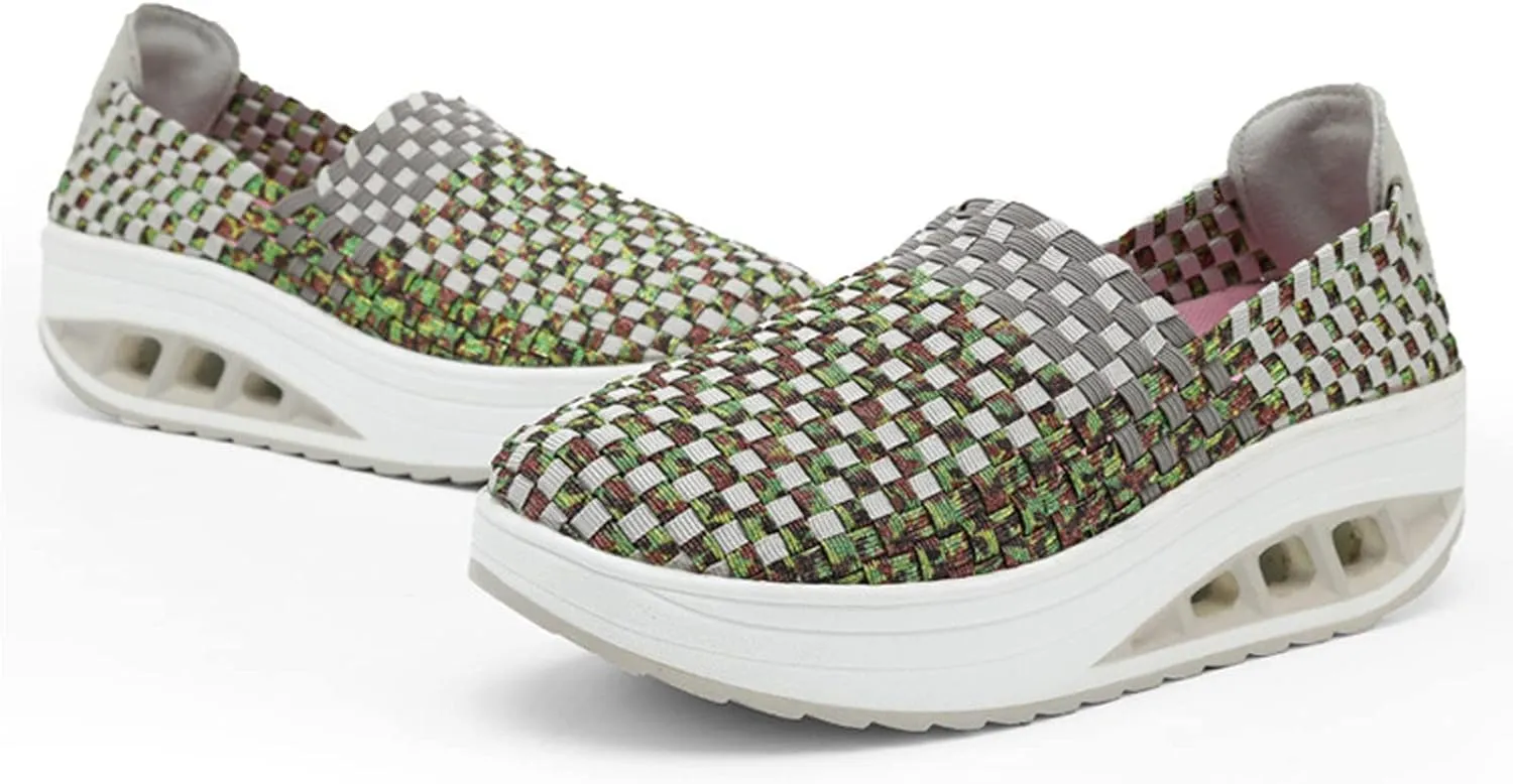 AngryMonkey Women Mesh Woven Breathable Slip On Orthopedic Walking Shoes,Arch Support Air Cushion Platform Sneakers Nursing Shoes Rocker Shoes