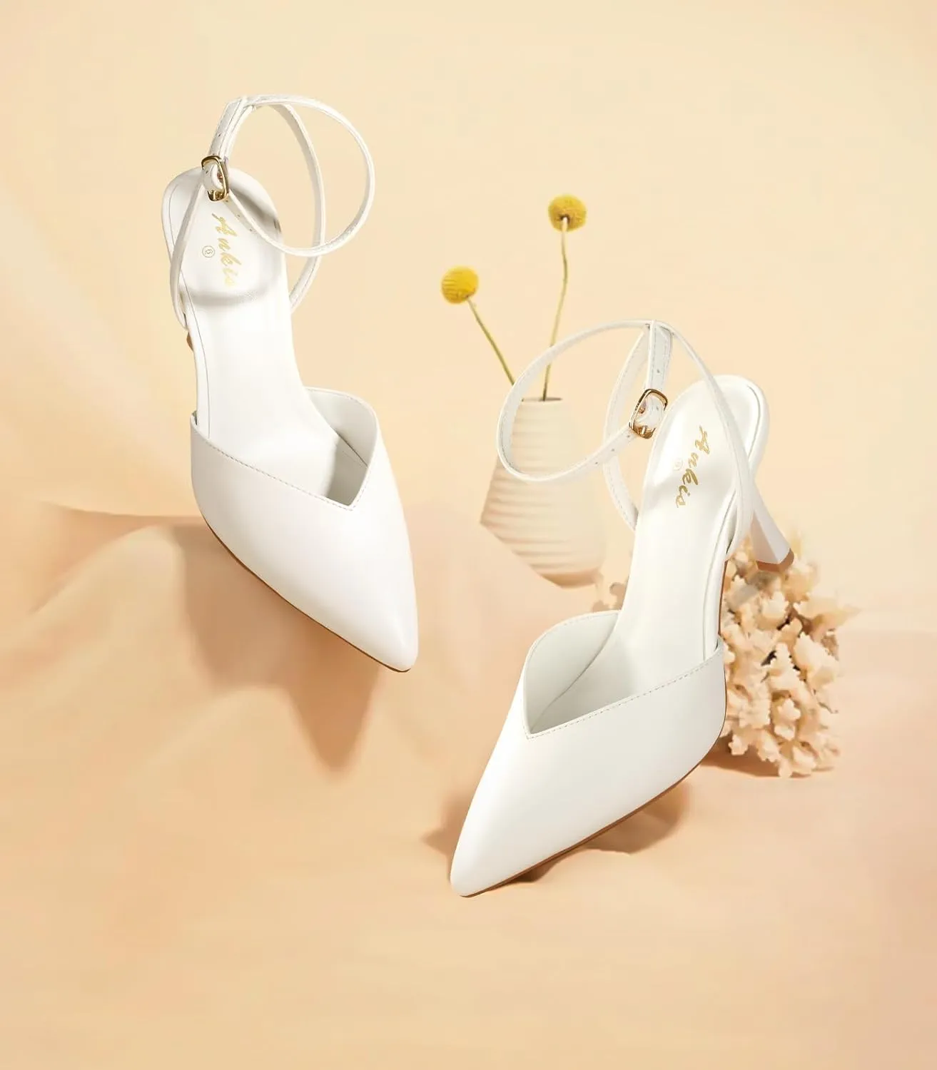 Ankis Slingback Heels for Women Closed Toe Women's Pumps Kitten Heel Wedding Party Casual Dress Shoes