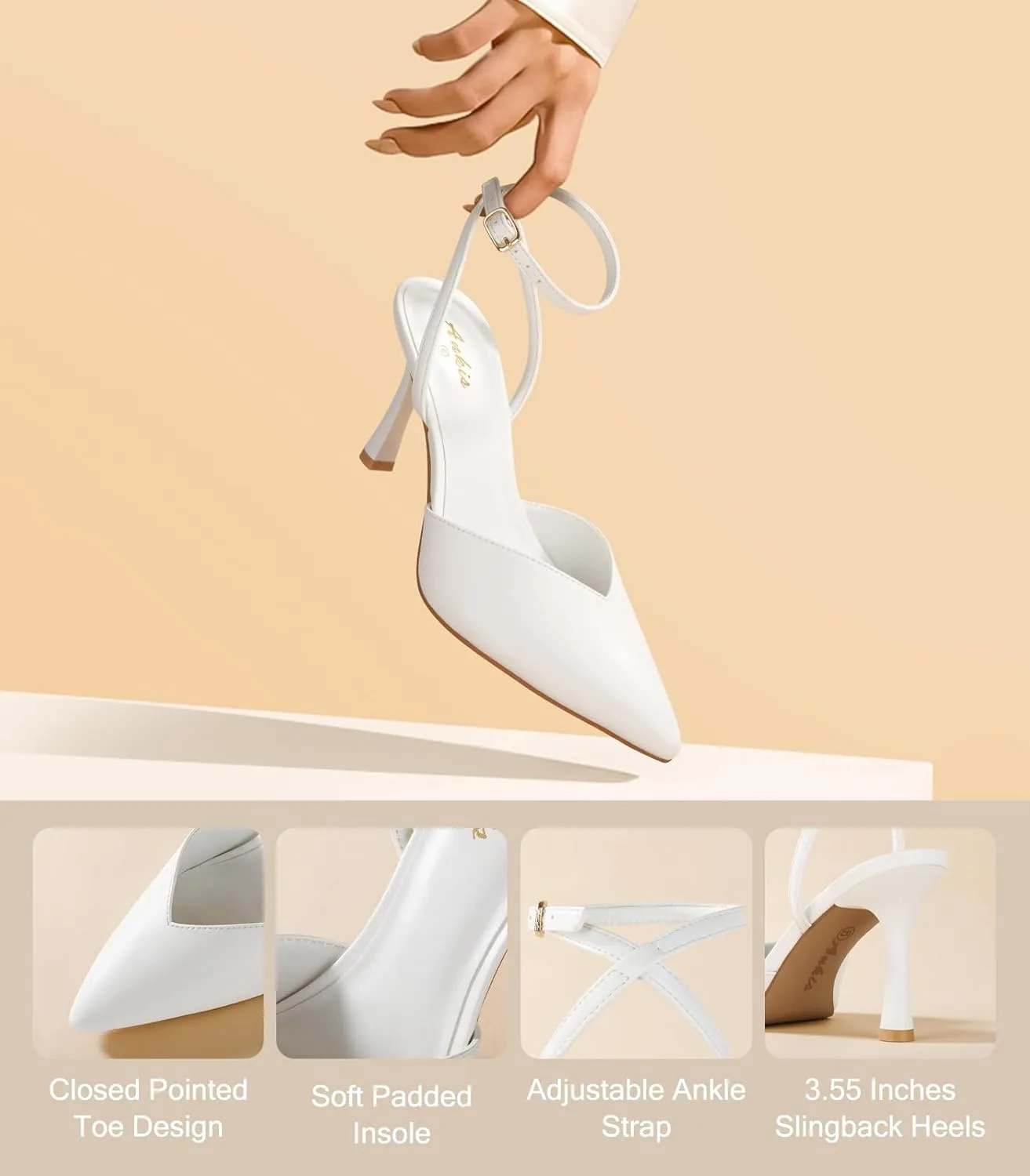 Ankis Slingback Heels for Women Closed Toe Women's Pumps Kitten Heel Wedding Party Casual Dress Shoes