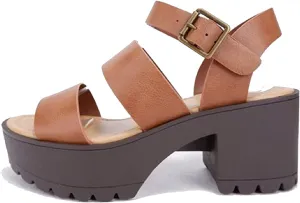 Ankle Block Strappy Soda Tan Strap Pu Sandals Account Super affordable Heeled Privacy-protected Rounded Open Toe