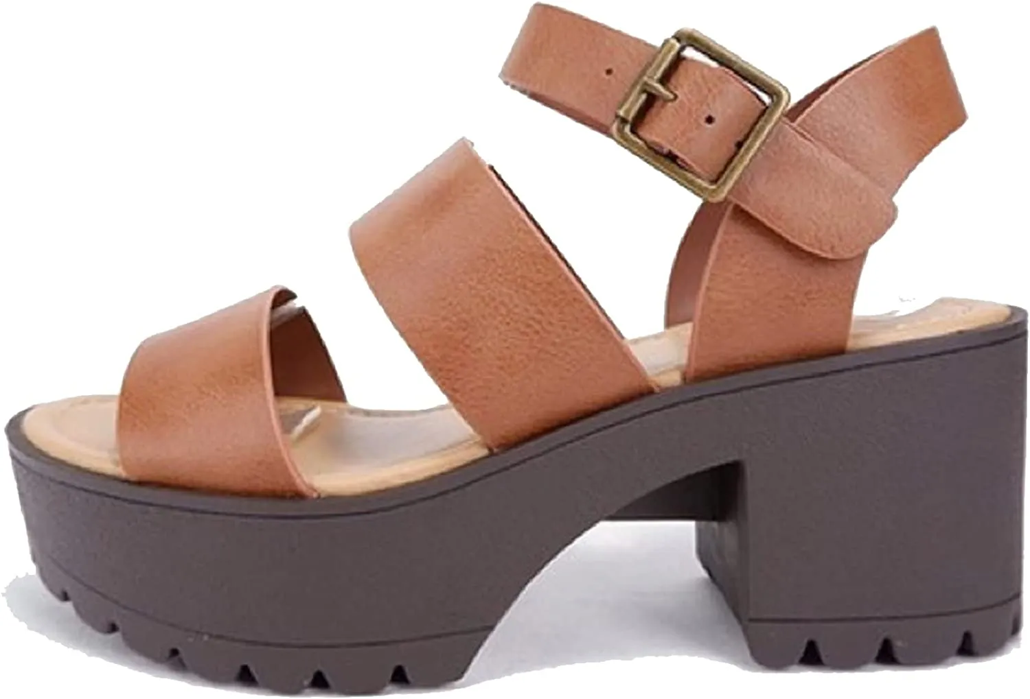 Ankle Block Strappy Soda Tan Strap Pu Sandals Account Super affordable Heeled Privacy-protected Rounded Open Toe