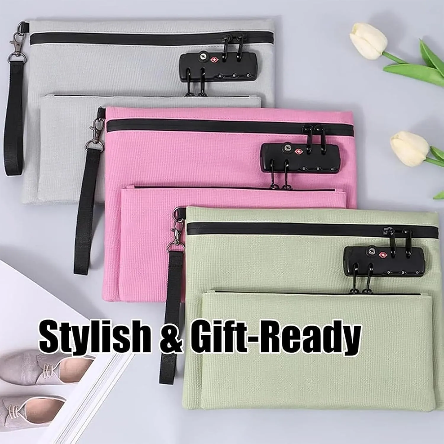 Anti-Theft Travel Pouch,Travel Bag with Lock,Waterproof Secure Bag with Combination Lock for Business & Outdoor Use