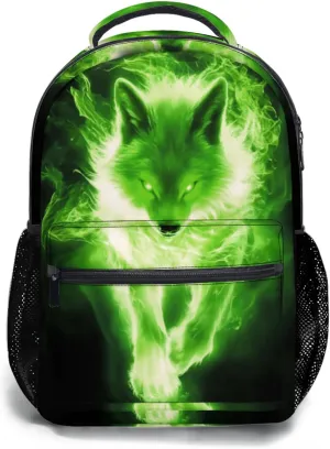 aportt Cool Glowing Green Wolf Backpack for Boys Girls Monster Animal Durable Casual Basic Kids Bookbag Black Lightweight School Bag for Teens Students Travel Daypack