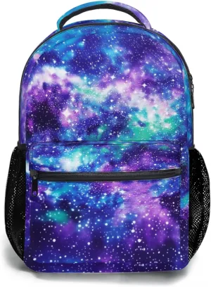 aportt Galaxy Starry Universe Kids Backpack for School Casual Daypack Backpacks Purple Blue Star Lightweight Book Bag Colorful Space Shoulder Bag for Boys Girls Students Travel Camping Outdoor