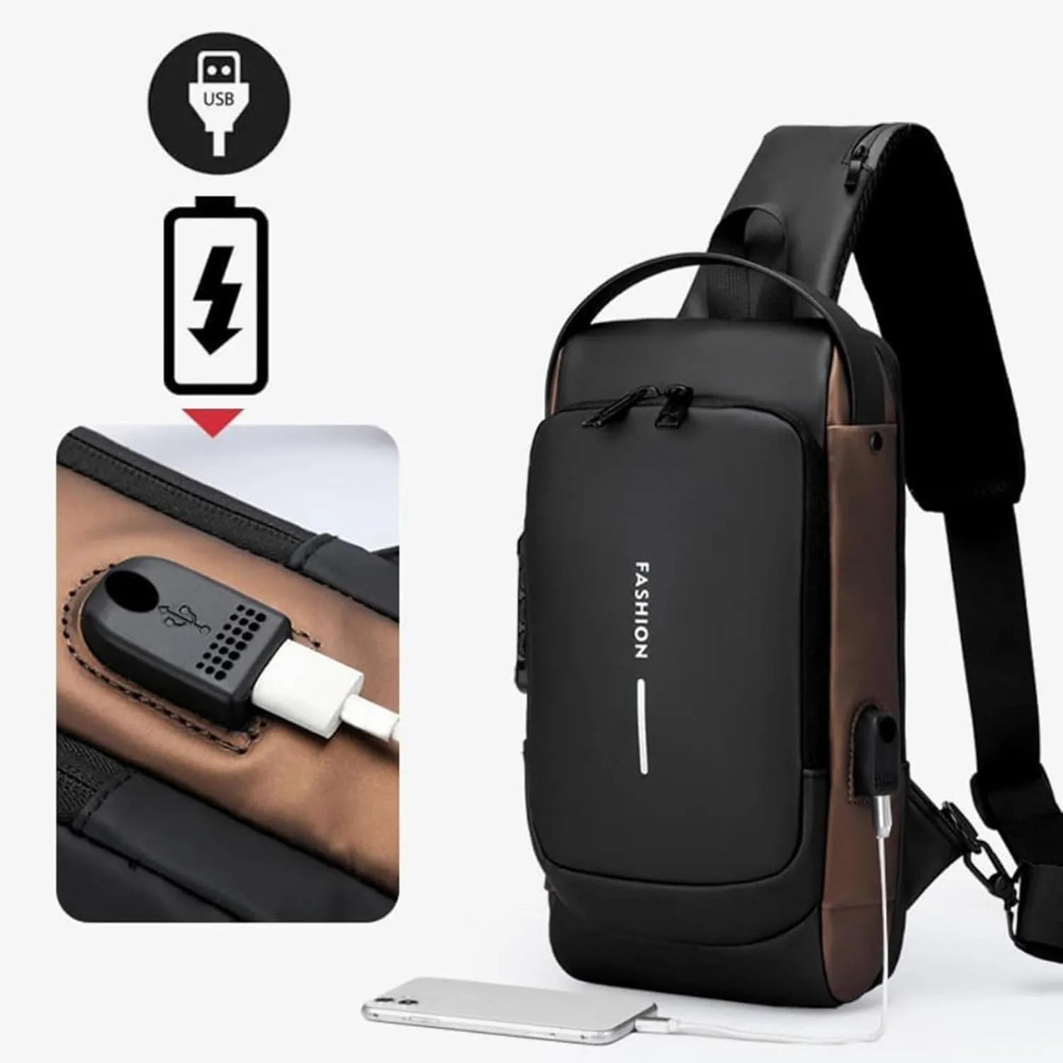 Auricz Bag, New Carbon Fiber Streamline Anti-Theft Sling Bags, Waterproof Shoulder Backpack with USB Charging (Gray)