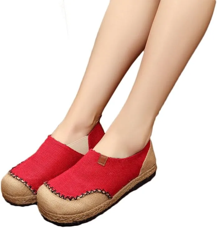 Ausom Womens Fashion Slip-on Round Toe Flat Line Espadrilles Loafer Canvas Shoes
