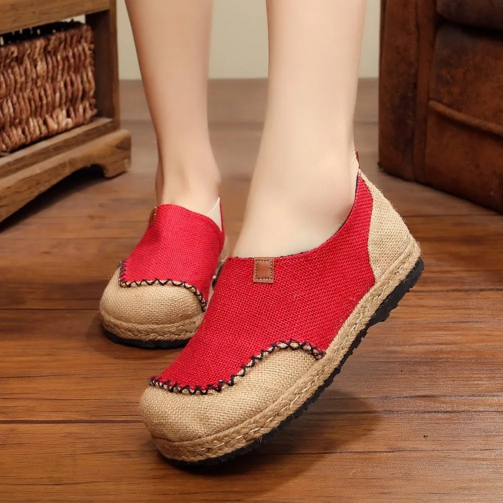 Ausom Womens Fashion Slip-on Round Toe Flat Line Espadrilles Loafer Canvas Shoes