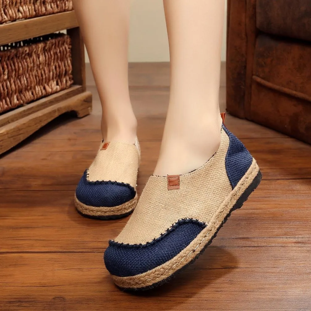 Ausom Womens Fashion Slip-on Round Toe Flat Line Espadrilles Loafer Canvas Shoes