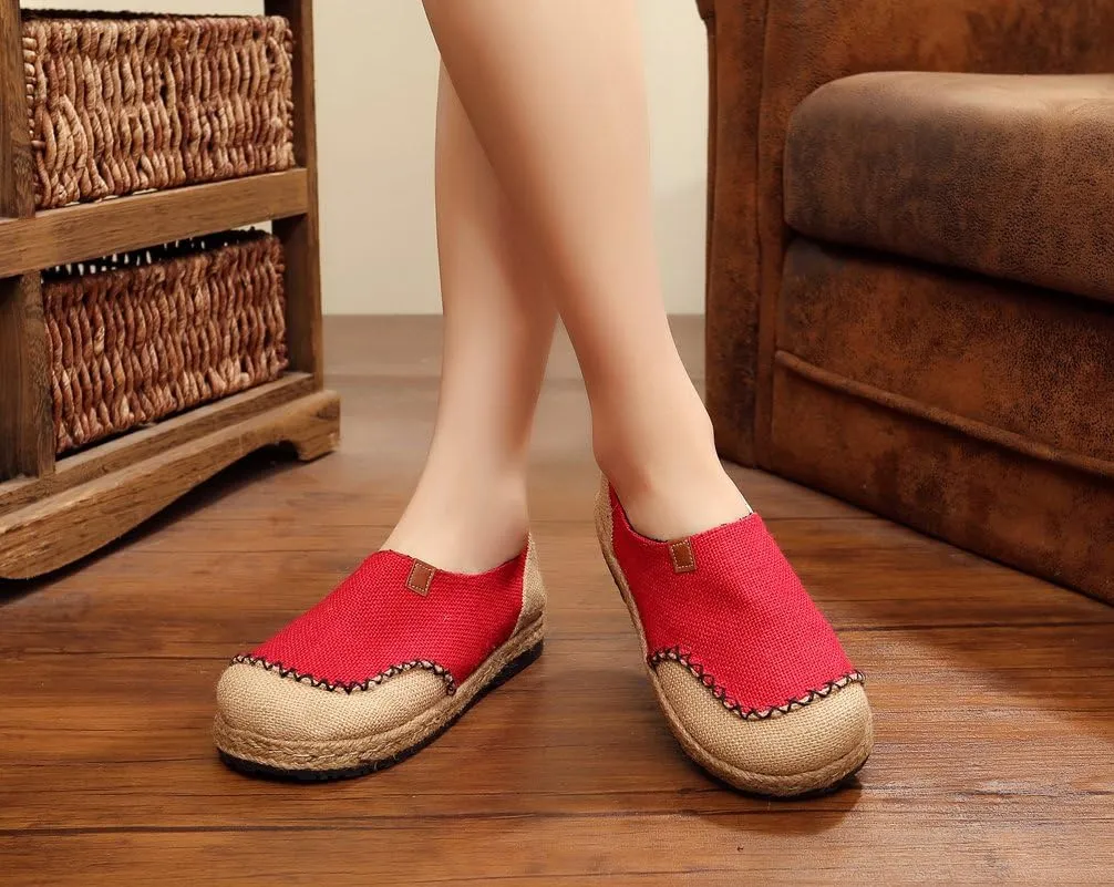 Ausom Womens Fashion Slip-on Round Toe Flat Line Espadrilles Loafer Canvas Shoes