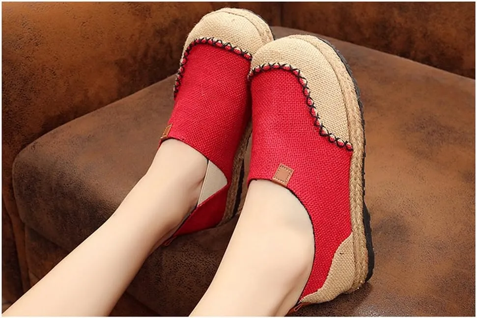 Ausom Womens Fashion Slip-on Round Toe Flat Line Espadrilles Loafer Canvas Shoes