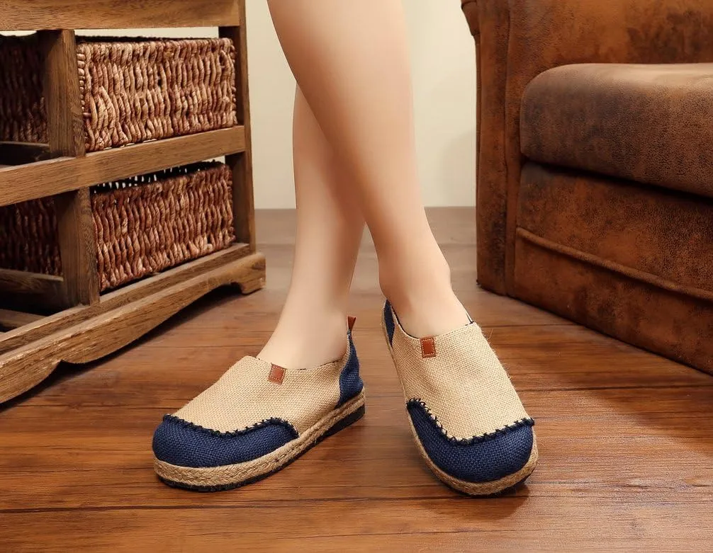 Ausom Womens Fashion Slip-on Round Toe Flat Line Espadrilles Loafer Canvas Shoes