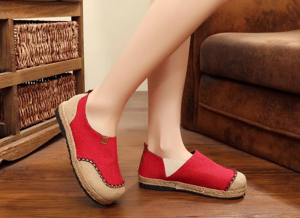 Ausom Womens Fashion Slip-on Round Toe Flat Line Espadrilles Loafer Canvas Shoes